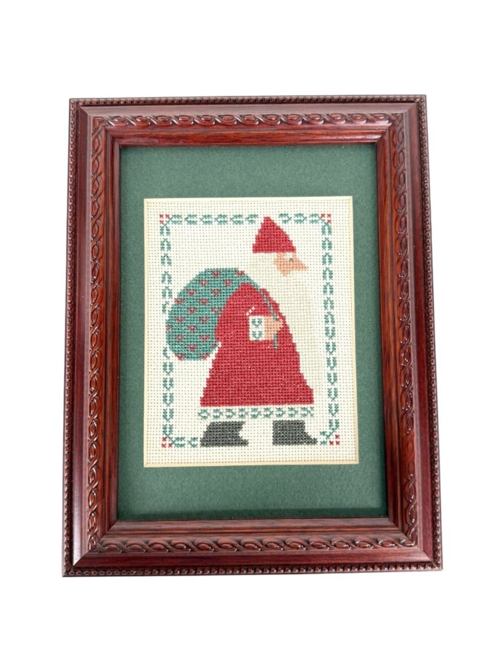 1985 Completed Finished Prairie Schooler Santa Claus Cross Stitch In Frame Matt